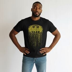 Batman Dripping Logo Shirt XL Black Yellow Raised Print DC Comics 2017 Polyester